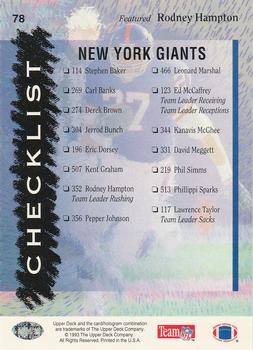 1993 Upper Deck #78 Giants Checklist Back