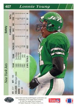 1993 Upper Deck #407 Lonnie Young Back