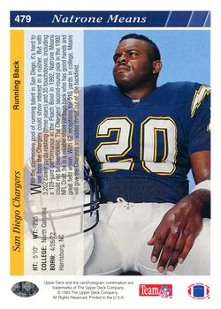 1993 Upper Deck #479 Natrone Means Back