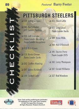 1993 Upper Deck #89 Steelers Checklist Back
