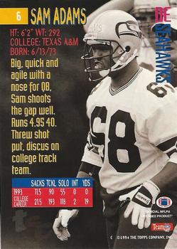 1994 Stadium Club - Super Teams Super Bowl XXIX #6 Sam Adams Back