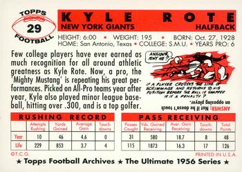 1994 Topps Archives 1956 - Gold #29 Kyle Rote Back