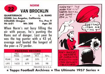 1994 Topps Archives 1957 #22 Norm Van Brocklin Back