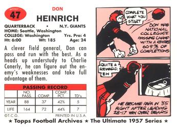 1994 Topps Archives 1957 #47 Don Heinrich Back