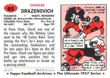 1994 Topps Archives 1957 #60 Chuck Drazenovich Back