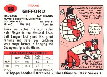 1994 Topps Archives 1957 #88 Frank Gifford Back