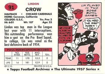 1994 Topps Archives 1957 #91 Lindon Crow Back