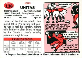 1994 Topps Archives 1957 - Gold #138 John Unitas Back