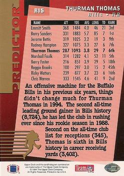 1994 Upper Deck - Predictors Exchange: League Leaders #R15 Thurman Thomas Back