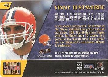 1995 Action Packed Monday Night Football #42 Vinny Testaverde Back