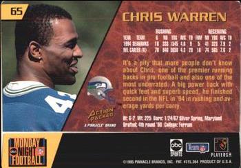 1995 Action Packed Monday Night Football #65 Chris Warren Back