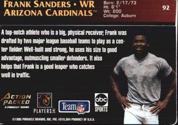 1995 Action Packed Monday Night Football #92 Frank Sanders Back