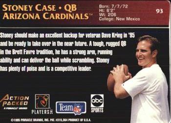 1995 Action Packed Monday Night Football #93 Stoney Case Back
