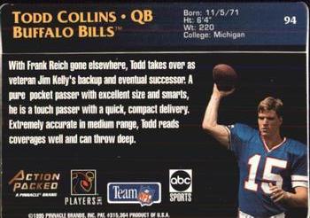 1995 Action Packed Monday Night Football #94 Todd Collins Back