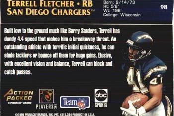 1995 Action Packed Monday Night Football #98 Terrell Fletcher Back
