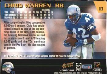 1995 Action Packed Monday Night Football #113 Chris Warren Back
