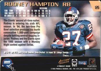 1995 Action Packed Monday Night Football #126 Rodney Hampton Back