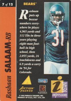 1995 Action Packed Rookies & Stars - Instant Impressions #7 Rashaan Salaam Back