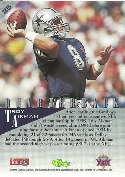 1995 Classic NFL Experience - Gold #25 Troy Aikman Back
