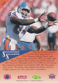 1995 Classic NFL Experience - Gold #32 Shannon Sharpe Back