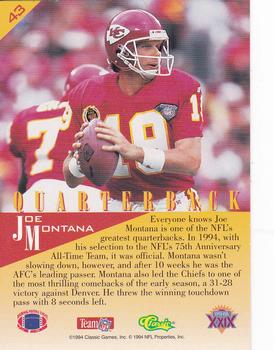 1995 Classic NFL Experience - Gold #43 Joe Montana Back