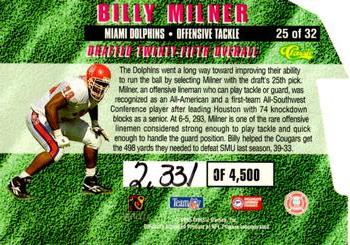 1995 Classic NFL Rookies - Die Cuts #25 Billy Milner Back