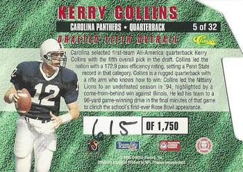 1995 Classic NFL Rookies - Die Cuts Silver Signatures #5 Kerry Collins Back