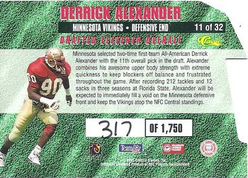 1995 Classic NFL Rookies - Die Cuts Silver Signatures #11 Derrick Alexander Back
