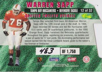 1995 Classic NFL Rookies - Die Cuts Silver Signatures #12 Warren Sapp Back