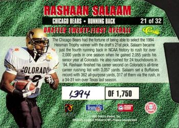 1995 Classic NFL Rookies - Die Cuts Silver Signatures #21 Rashaan Salaam Back