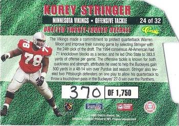 1995 Classic NFL Rookies - Die Cuts Silver Signatures #24 Korey Stringer Back
