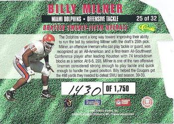 1995 Classic NFL Rookies - Die Cuts Silver Signatures #25 Billy Milner Back