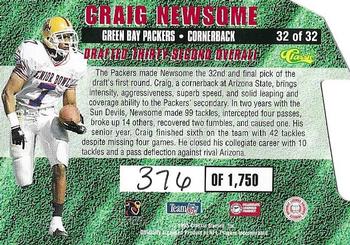 1995 Classic NFL Rookies - Die Cuts Silver Signatures #32 Craig Newsome Back
