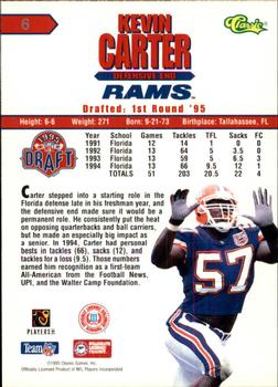 1995 Classic NFL Rookies - Printer's Proofs #6 Kevin Carter Back