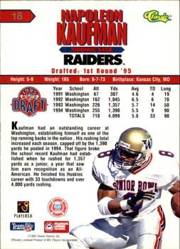 1995 Classic NFL Rookies - Printer's Proofs #18 Napoleon Kaufman Back