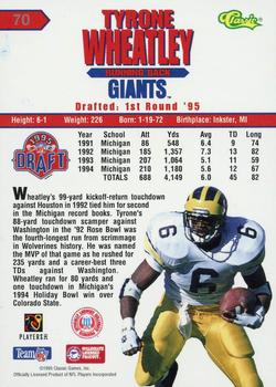 1995 Classic NFL Rookies - Printer's Proofs #70 Tyrone Wheatley Back