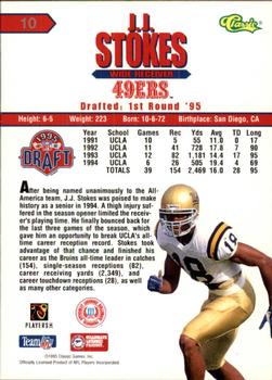 1995 Classic NFL Rookies - Printer's Proofs Silver #10 J.J. Stokes Back