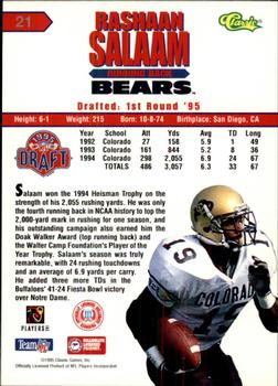 1995 Classic NFL Rookies - Printer's Proofs Silver #21 Rashaan Salaam Back