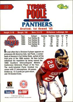 1995 Classic NFL Rookies - Printer's Proofs Silver #22 Tyrone Poole Back