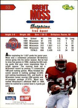 1995 Classic NFL Rookies - Printer's Proofs Silver #53 Brent Moss Back