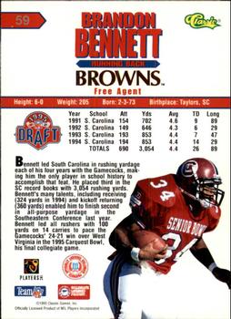 1995 Classic NFL Rookies - Printer's Proofs Silver #59 Brandon Bennett Back