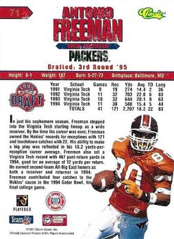 1995 Classic NFL Rookies - Printer's Proofs Silver #71 Antonio Freeman Back