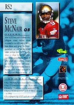 1995 Classic NFL Rookies - Rookie Spotlight #RS2 Steve McNair Back