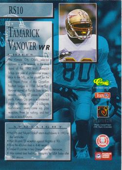 1995 Classic NFL Rookies - Rookie Spotlight #RS10 Tamarick Vanover Back