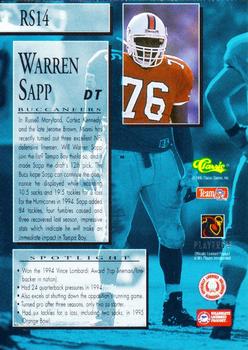 1995 Classic NFL Rookies - Rookie Spotlight #RS14 Warren Sapp Back