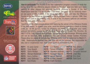 1995 Classic NFL Rookies - Rookie of the Year Redemption #ROY20 Field Card Back