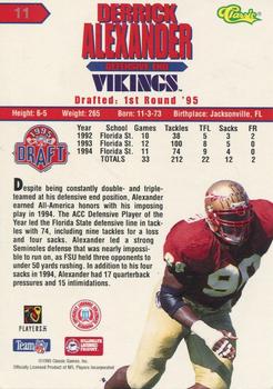 1995 Classic NFL Rookies - Silver #11 Derrick Alexander Back
