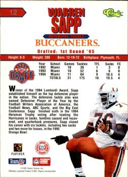 1995 Classic NFL Rookies - Silver #12 Warren Sapp Back