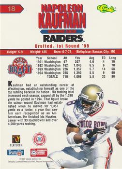 1995 Classic NFL Rookies - Silver #18 Napoleon Kaufman Back