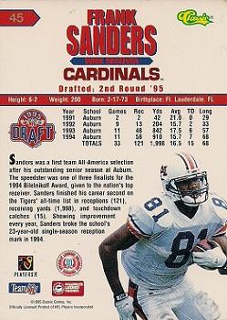 1995 Classic NFL Rookies - Silver #45 Frank Sanders Back